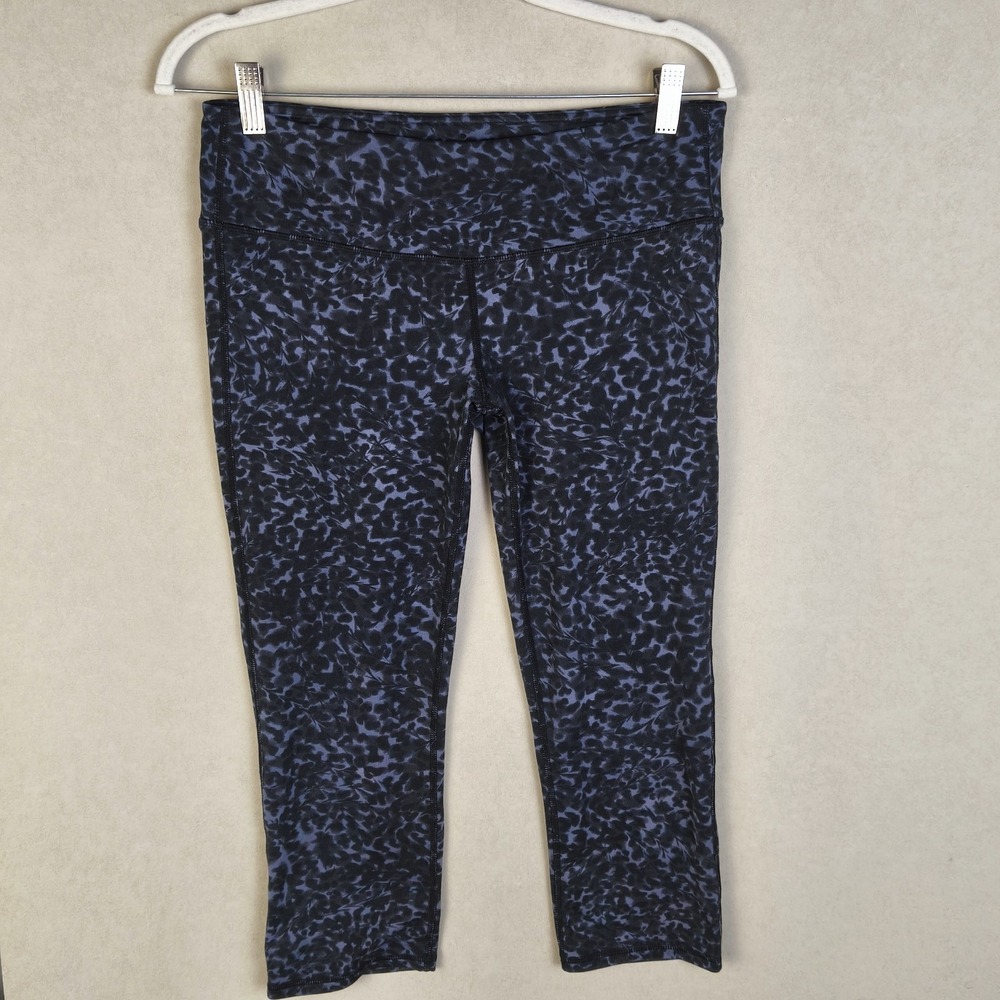 Athleta Black & Blue Leopard Print Cropped Leggings Yoga Performance Medium‎